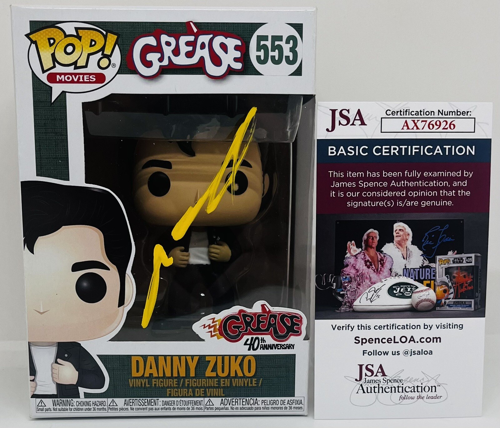 JOHN TRAVOLTA SIGNED DANNY ZUKO POP FUNKO FIGURE GREASE MOVIE JSA COA