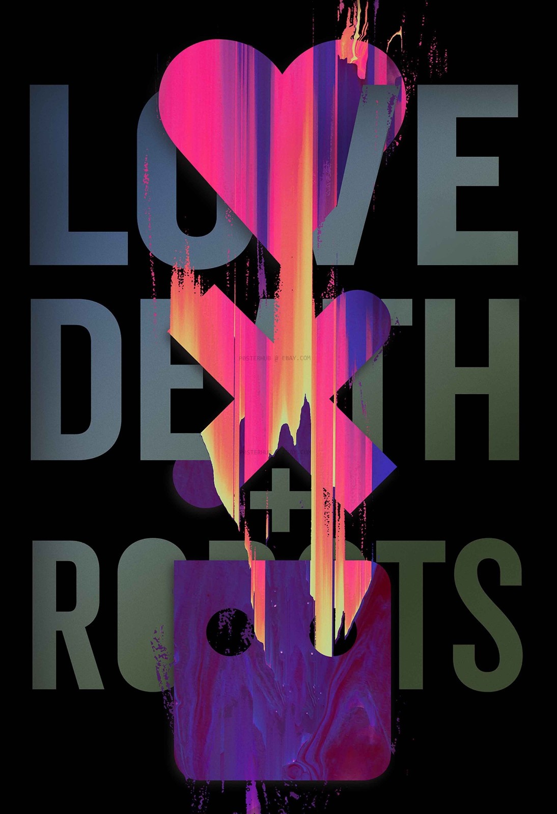 Love Death + Robots Poster 13×19 – Neon Abstract Sci-Fi Collectible Art