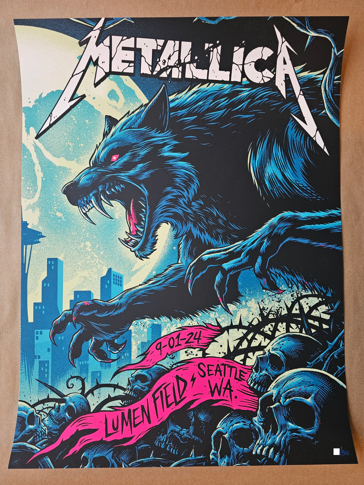 Metallica Poster Lumen Field Seattle 9/1/24 2024 Night 2 Brandon Heart AP #/50
