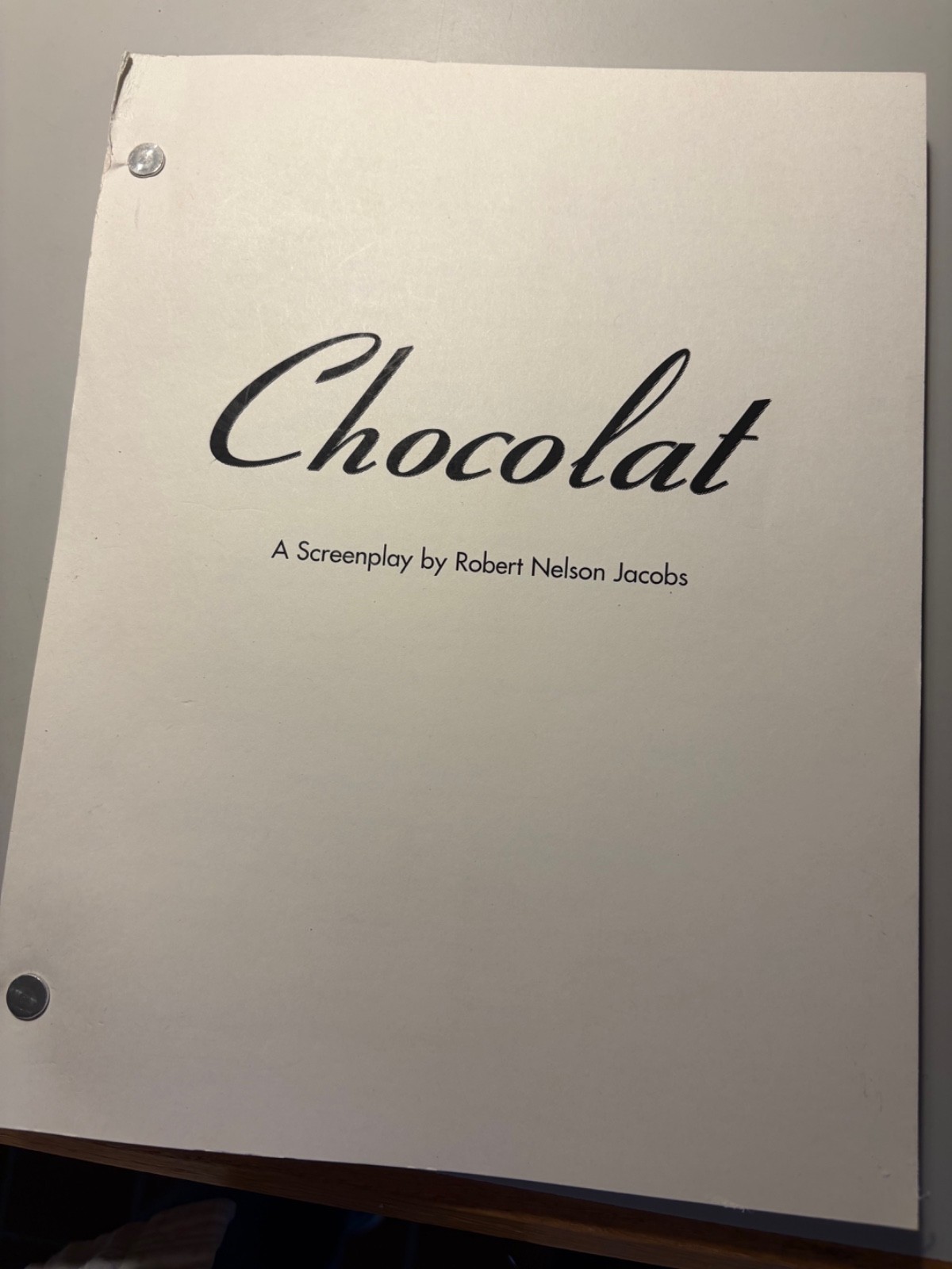 Chocolat film screenplay starring Johnny Depp and Judy Dench