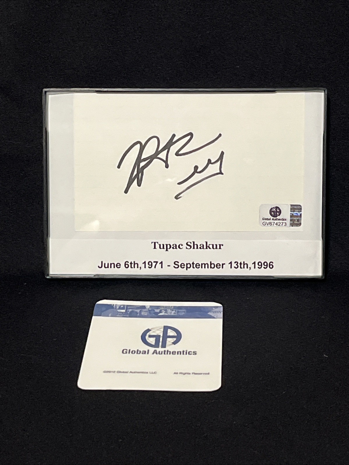 Tupac Shakur Signed Autographed 3X5 index Card With Rare Crown. Framed. GAI COA