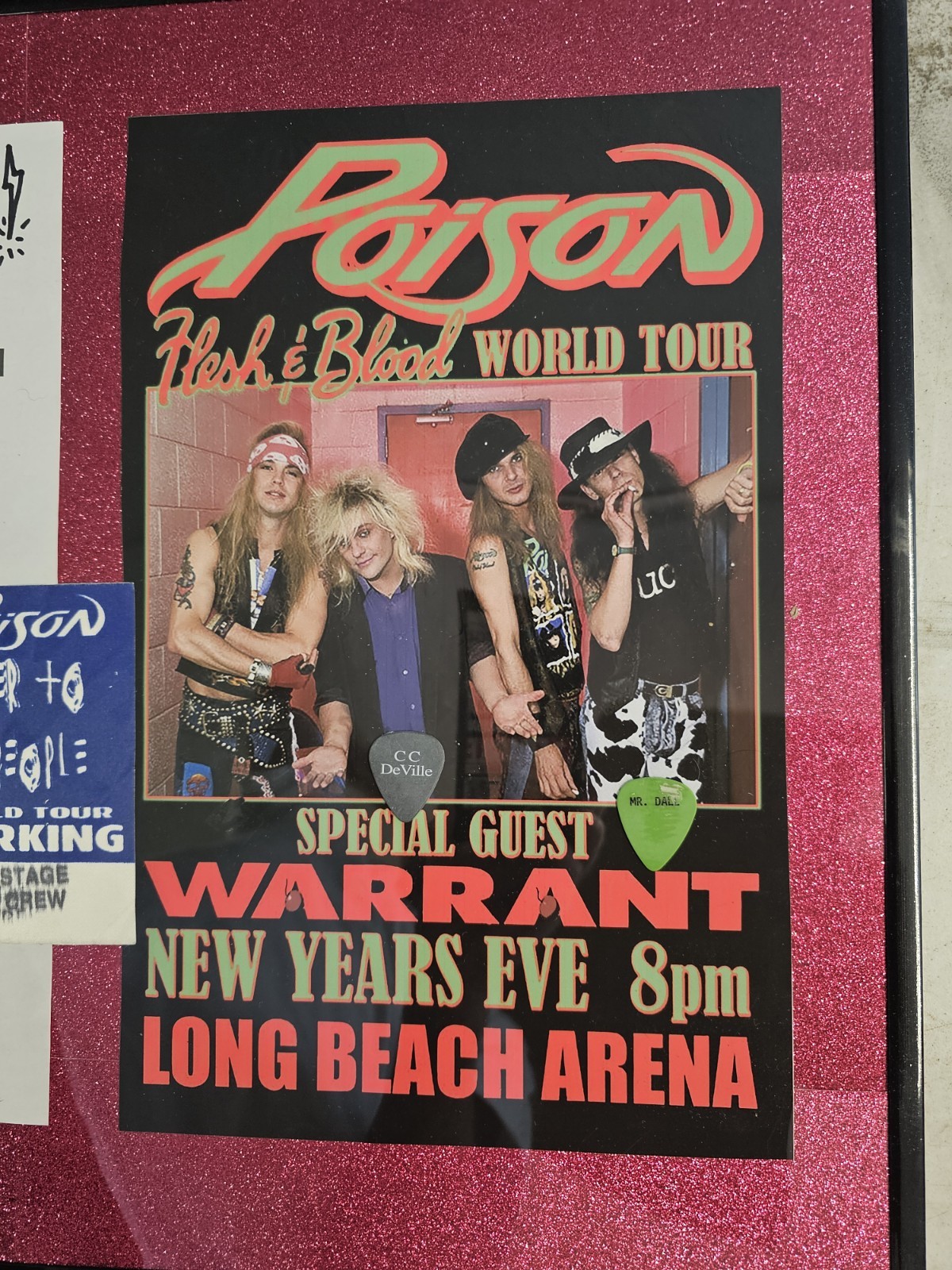 Poison Collection-Brett Signed Set List, Poster Pass & 5 Guitar Picks- Framed