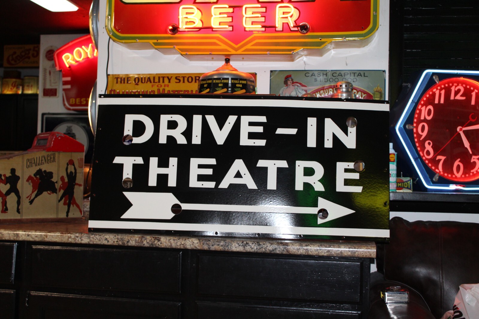 42″ DRIVE IN THEATER PORCELAIN NEON METAL SIGN SKIN ROUTE 66 MOVIE GAS OIL USA