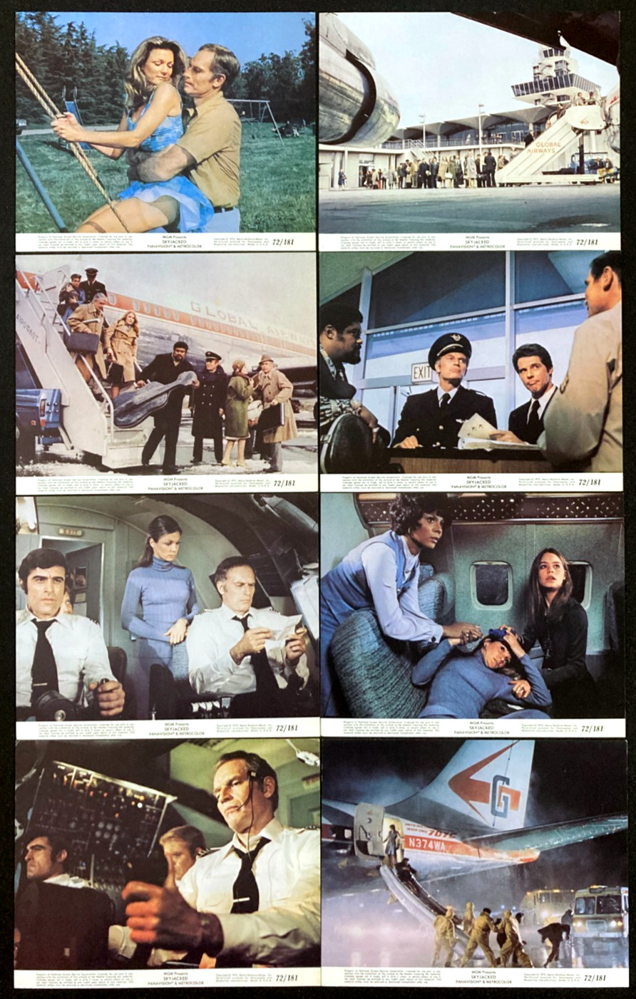 SKYJACKED Orig Movie Lobby Set Charlton Heston Yvette Mimieux Airplane Disaster