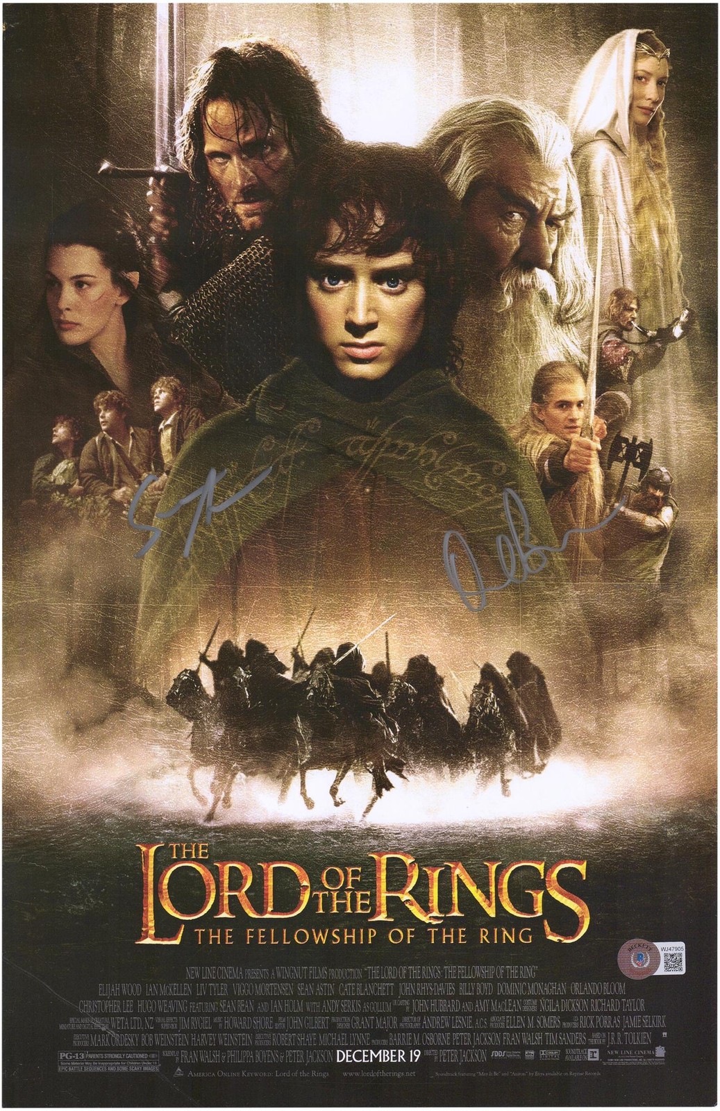 Orlando Bloom & Sean Astin Lord of the Rings Signed 12×18 Fellowship Poster