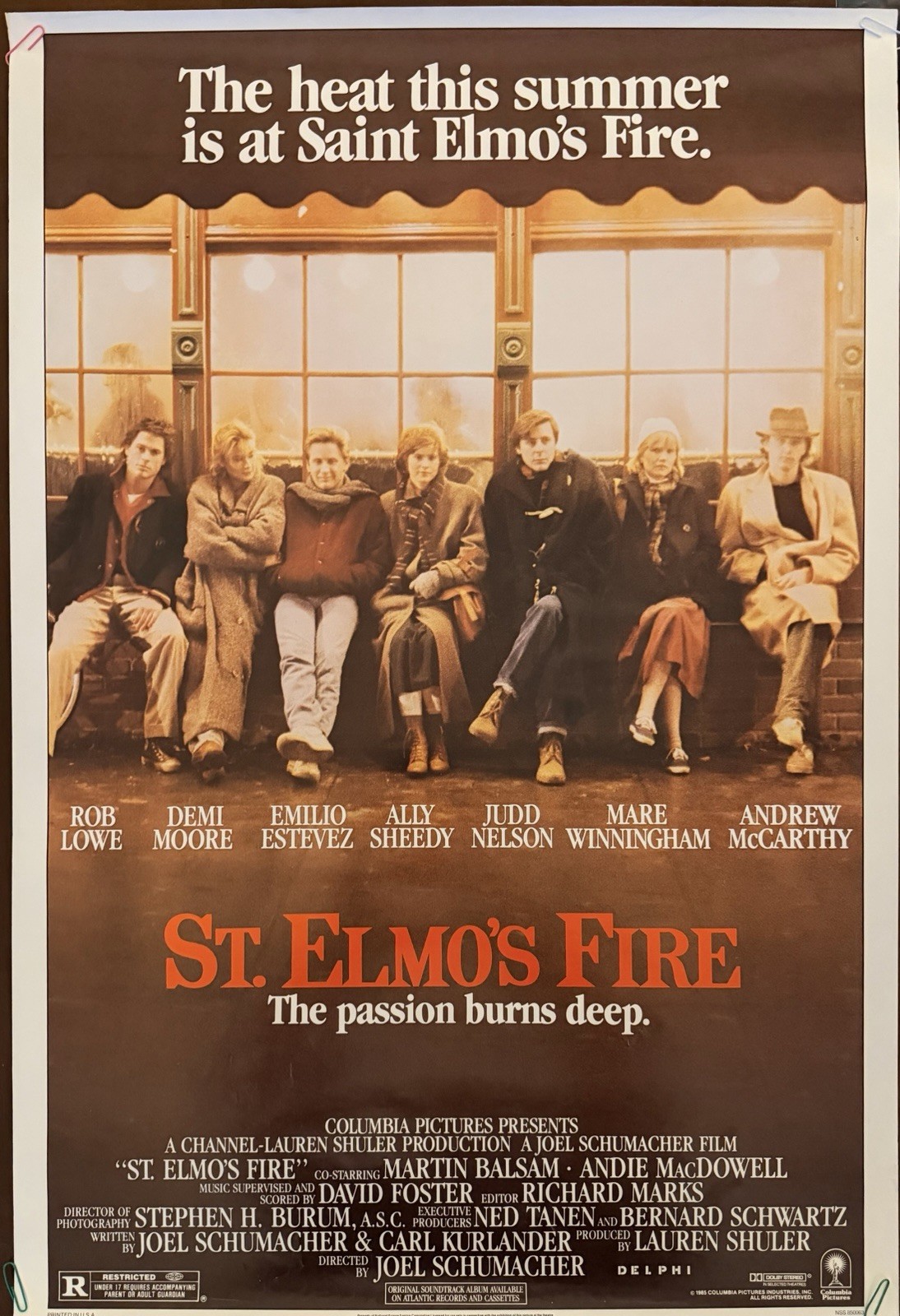 St. Elmo’s Fire (1985) Original Movie Poster – 27 x 41 – Rolled – Brat Pack!