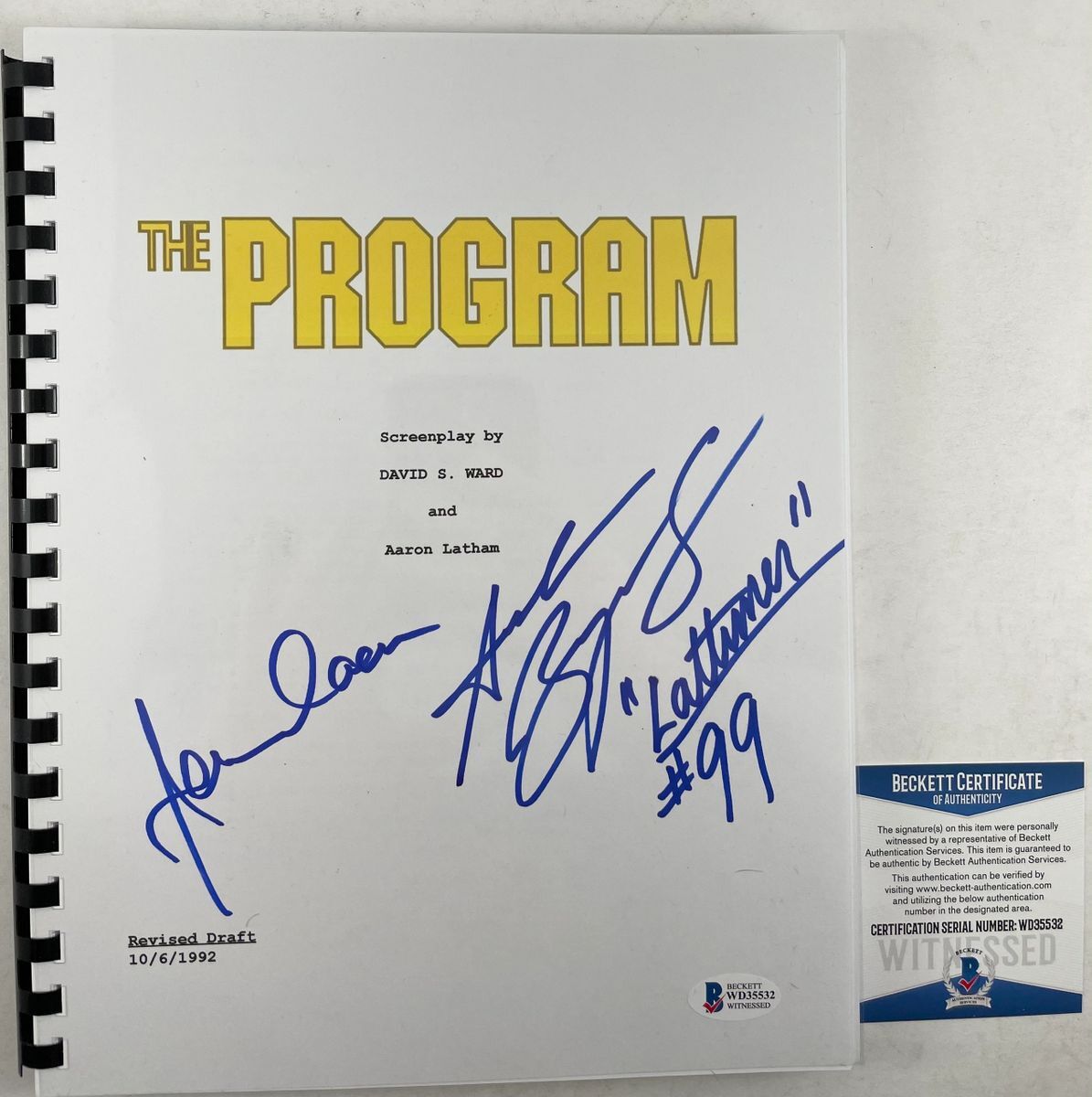 James Caan & Andrew Bryniarski Signed The Program Full Movie Script BAS COA