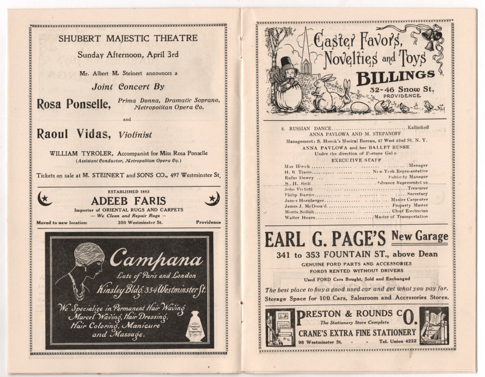 Mlle. ANNA PAVLOWA (Pavlova) “THE RIGHT GIRL” Tryout 1921 Providence Program