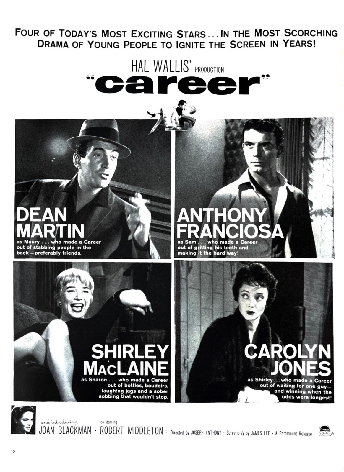 1959 MOVIE POSTER Large Vintage Print Ad “Career” Dean Martin Shirley MacLaine
