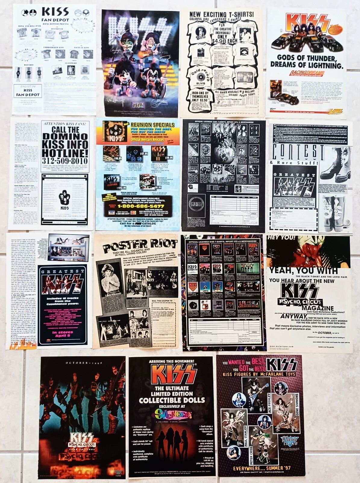 KISS LOT~15 PRINT MAGAZINE AD ADVERT PINUP CLIPPING~TSHIRTS/POSTER/MCFARLANE TOY