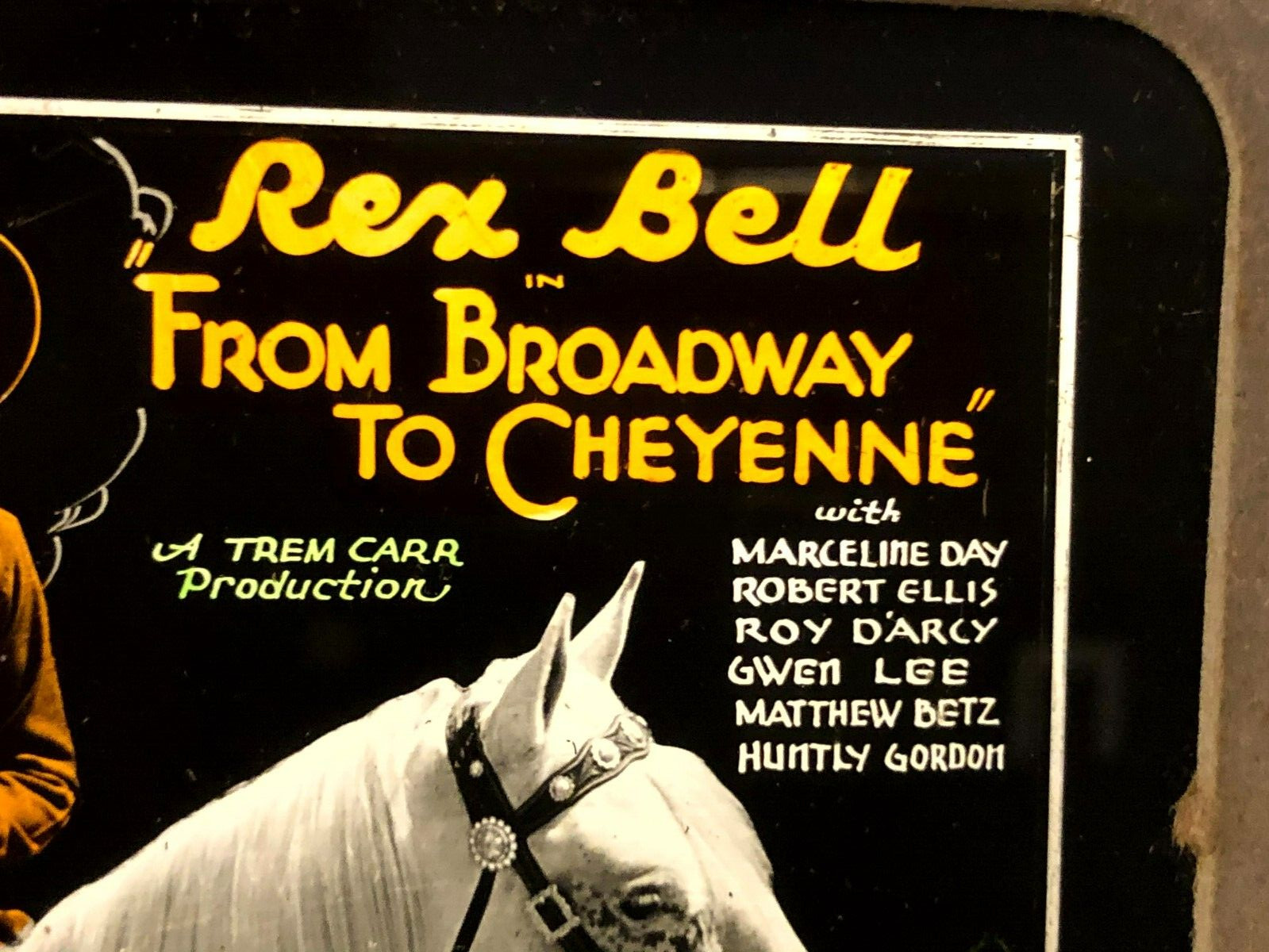 From Broadway to Cheyennne Rex Bell Rare Magic Lantern Glass Movie Slide ’32