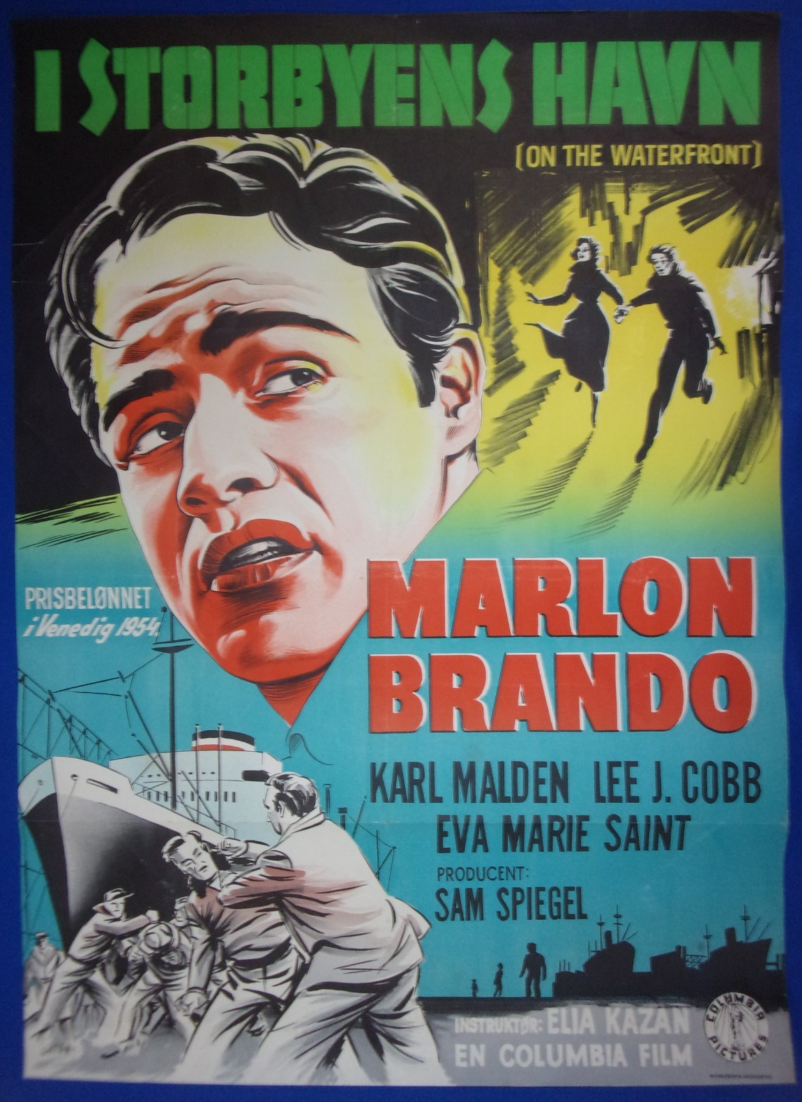 Original 1954 24″x33.5″ Danish Movie Poster: ON THE WATERFRONT – MARLON BRANDO.