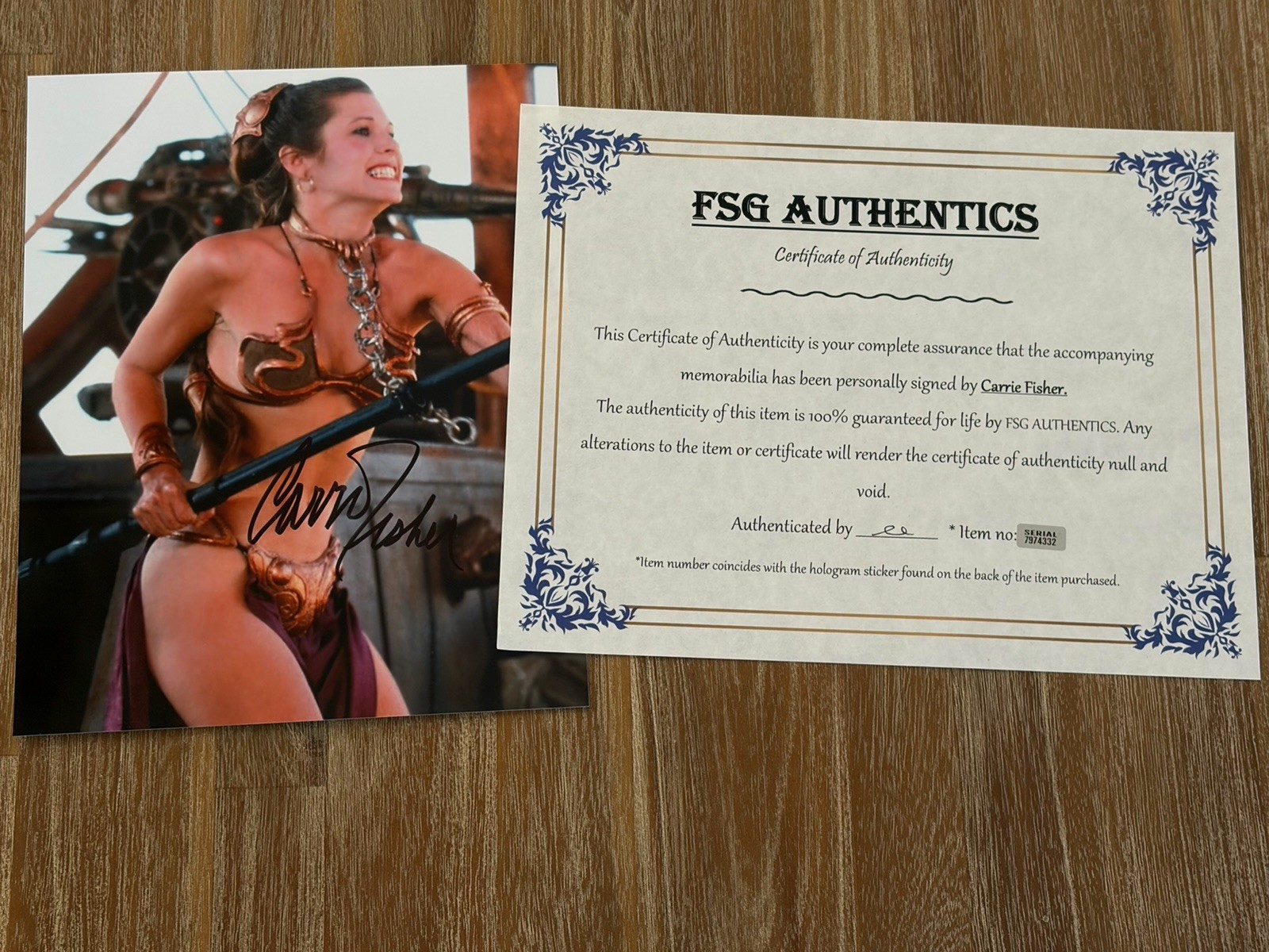 Carrie Fisher Autographed 8×10 Photo, signed, authentic, Star Wars, Leia, COA