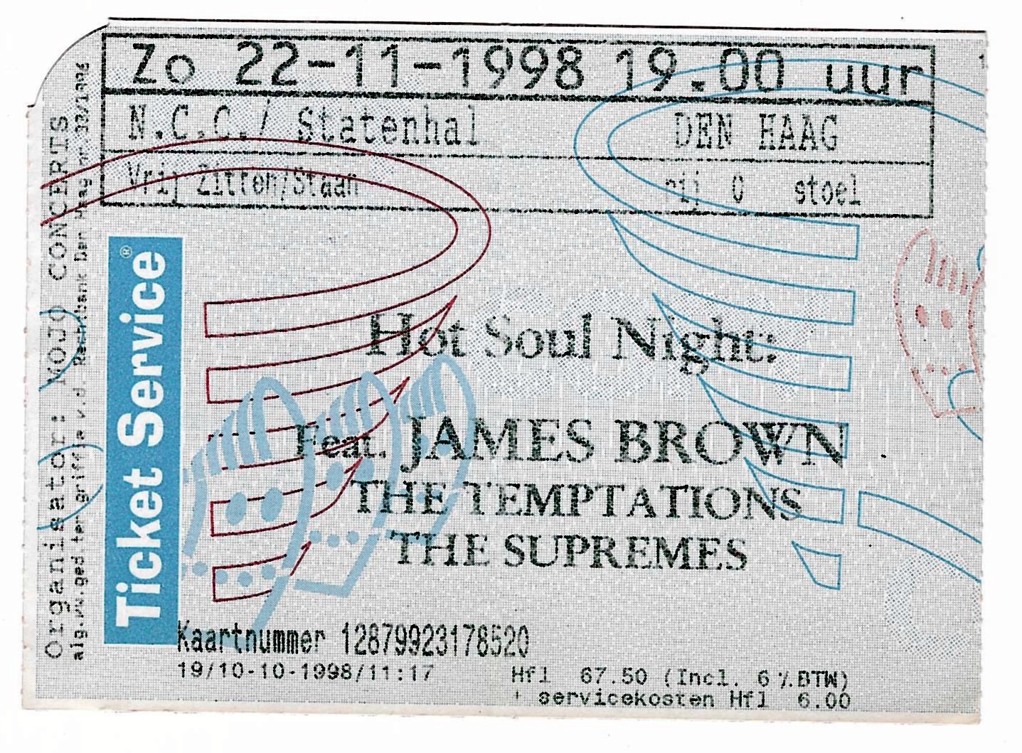 James Brown Temptations Supremes 11/22/98 Netherlands Ticket Stub! Holland