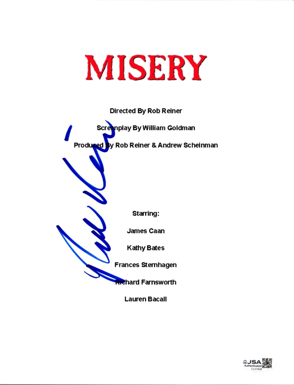 Rob Reiner Misery Director Signed Autographed Script Cover Sheet JSA RIP