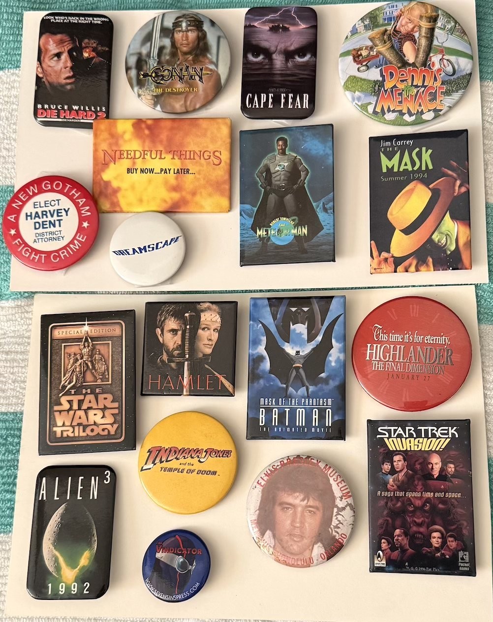 Vintage Movie TV Music Classic Buttons Set of 18 Star Wars, Star Trek Highlander