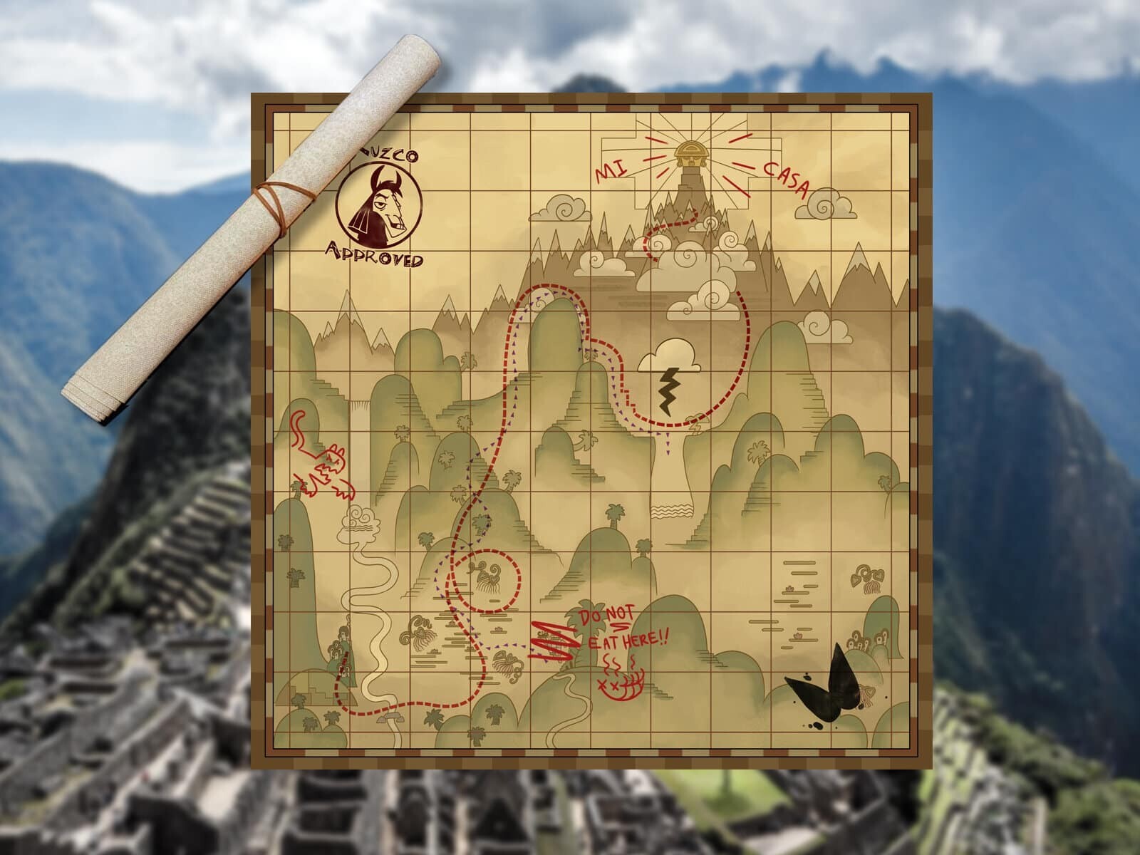 Kuzco and Pacha’s Map – Cloth Map Scroll (Inspired by Emperor’s New Groove)
