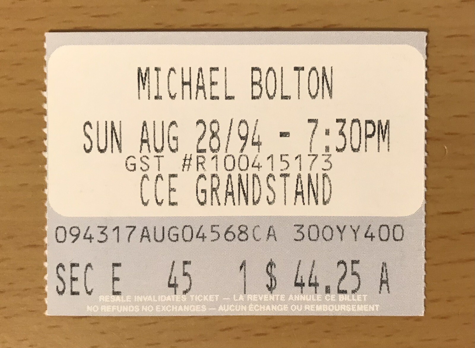 1994 MICHAEL BOLTON TORONTO ONTARIO CANADA CONCERT TICKET STUB