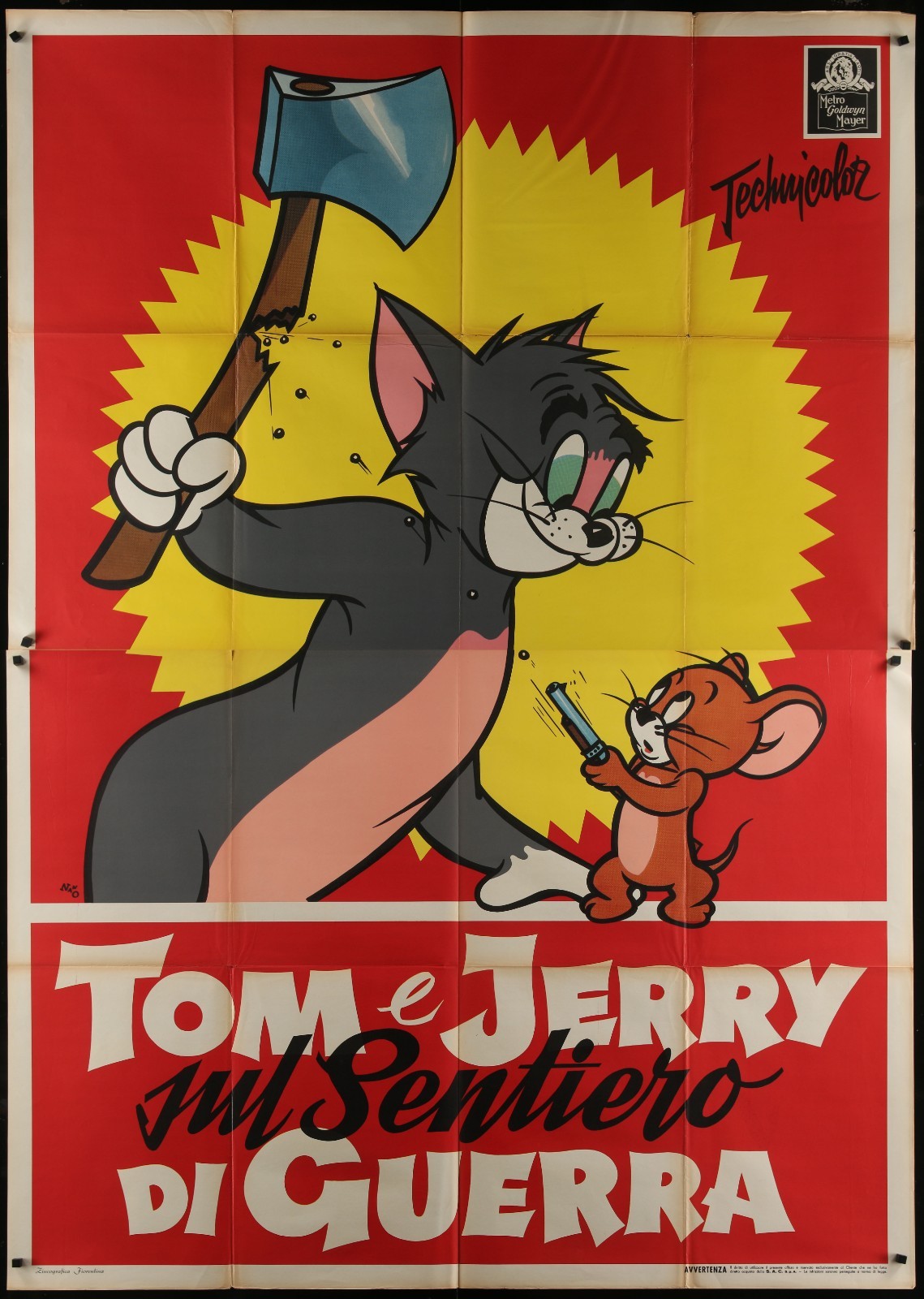 TOM AND JERRY (Sul Sentiero di Guerra) Huge Italian 4-Foglio Movie Poster 1970s