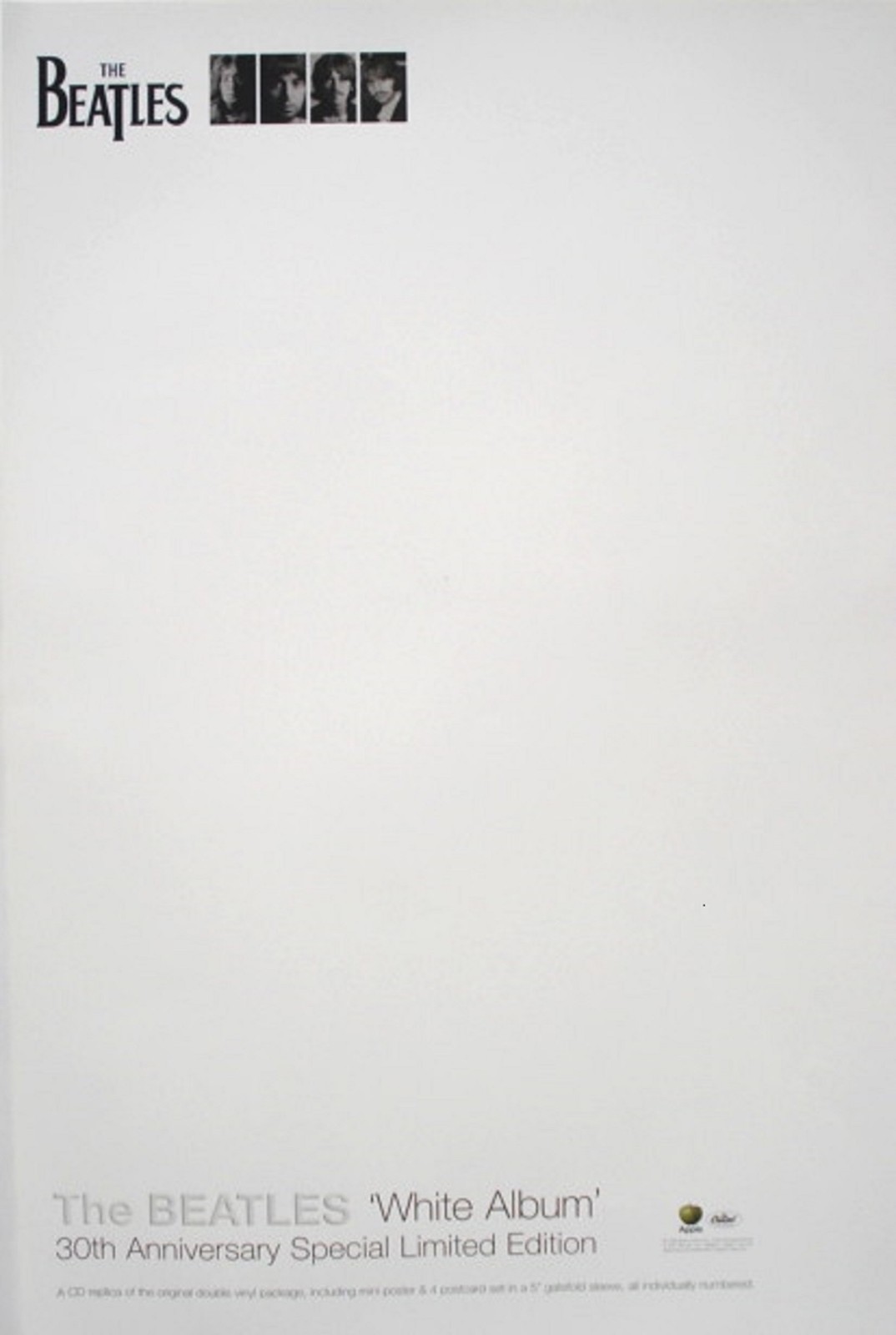 BEATLES “WHITE ALBUM- 30th ANNIVERSARY” 1998 US PROMO POSTER 1998 ON THICK PAPER