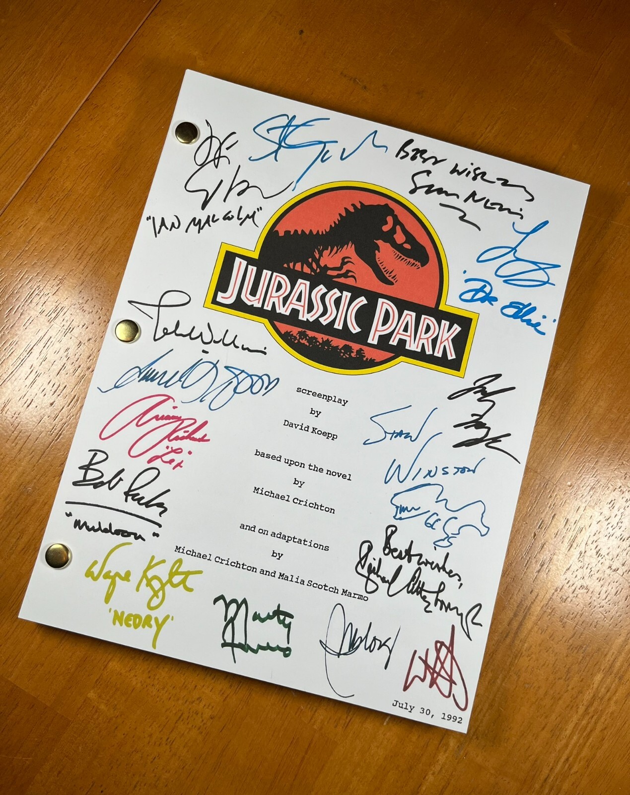 Jurassic Park Script Cast-Signed- Autograph Reprints- 151 Pages