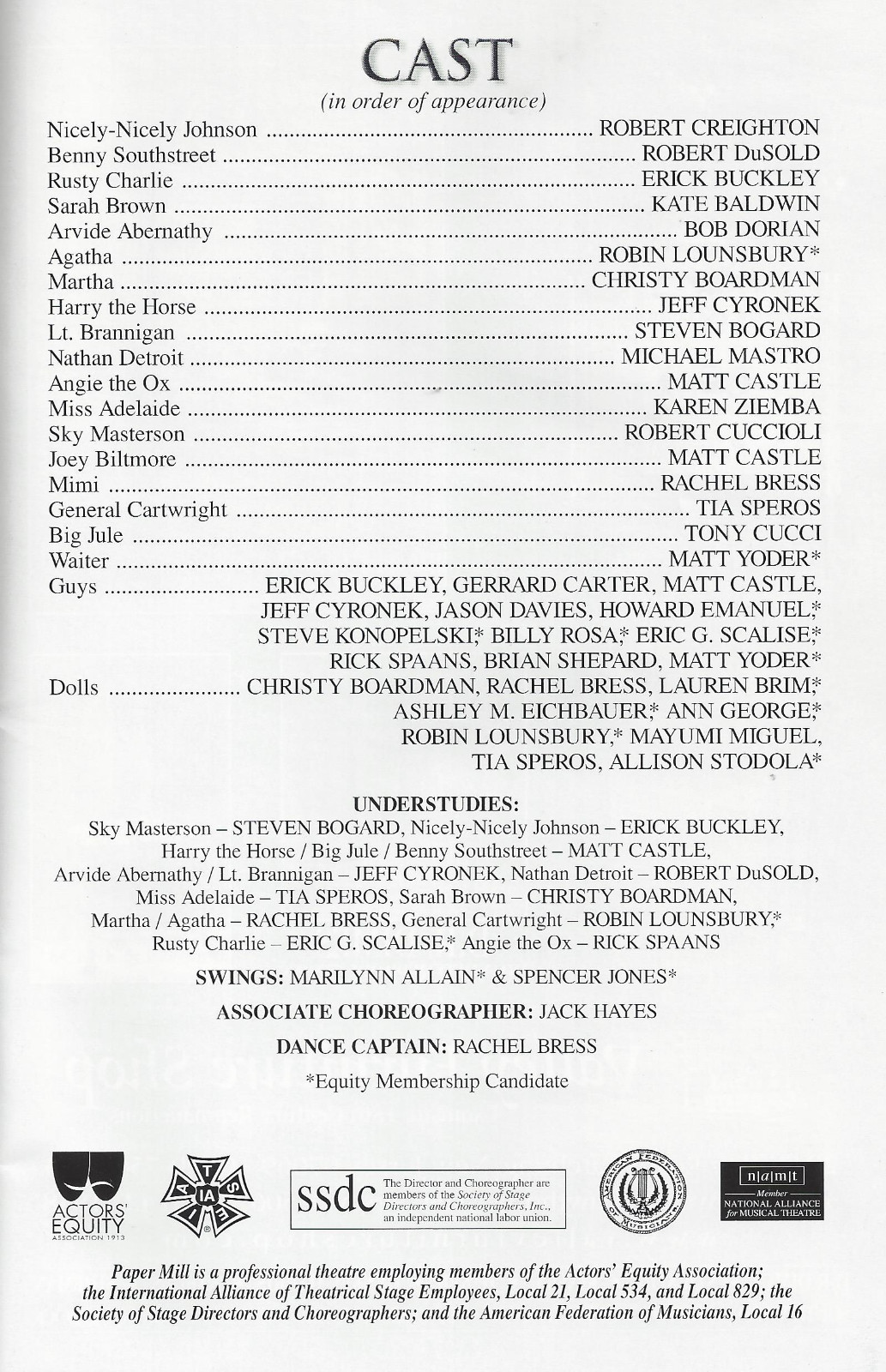 Kate Baldwin “GUYS & DOLLS” Robert Cuccioli / Frank Loesser 2004 Playbill