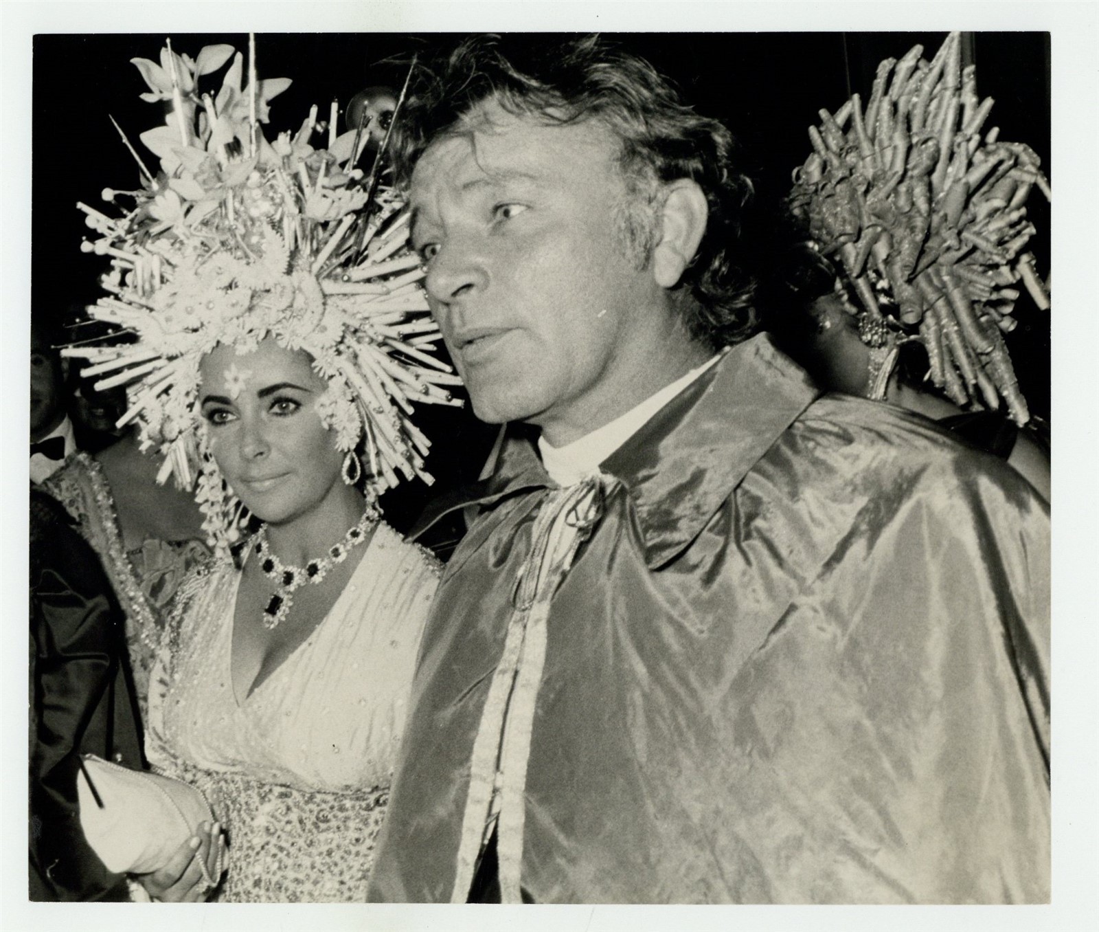 Elizabeth Liz Taylor, Richard Burton 1967 Masquerade Party Photo w/Stamp J14731