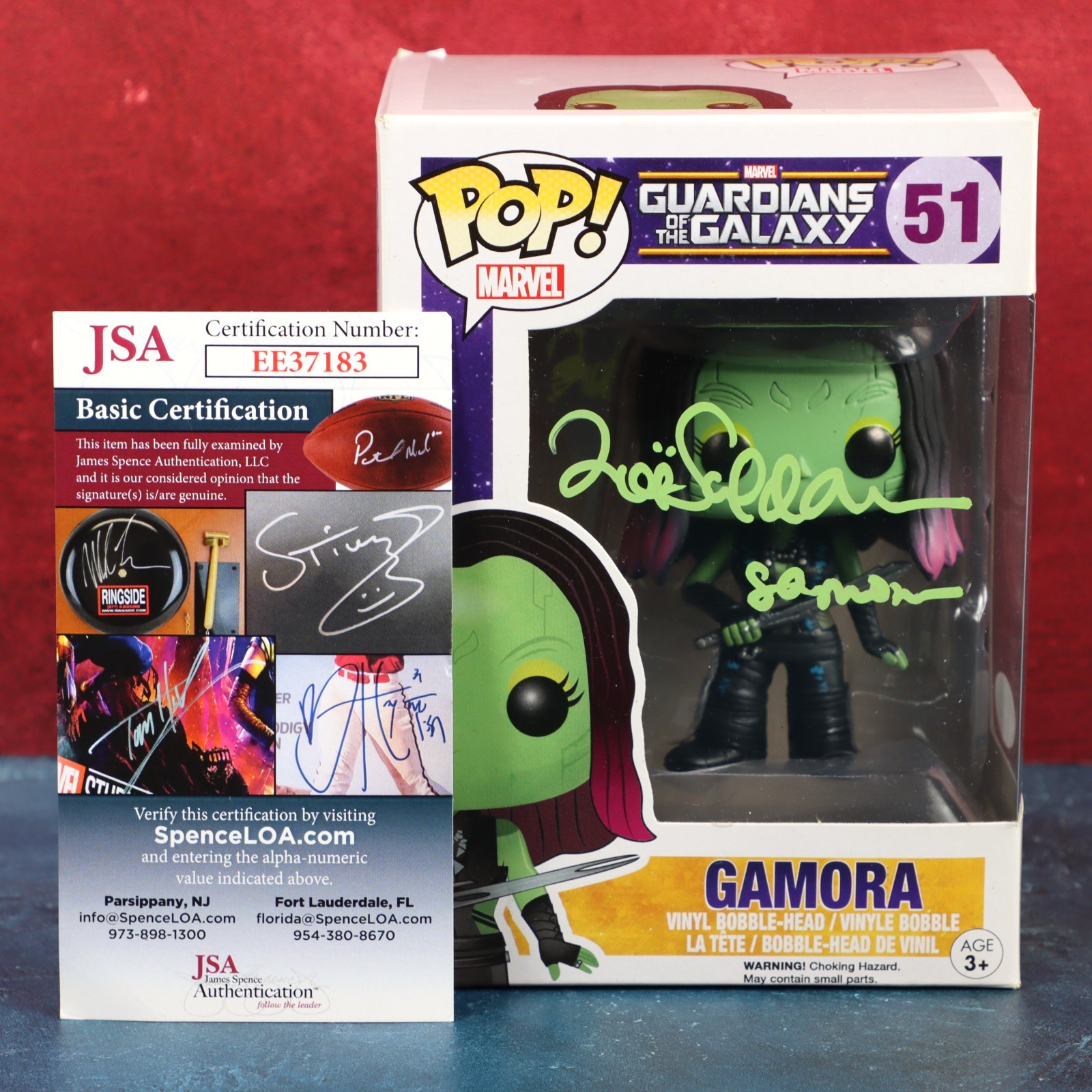 Zoe Saldana Gamora Signed Funko Pop 51 Guardians Galaxy JSA COA 2014 Protector