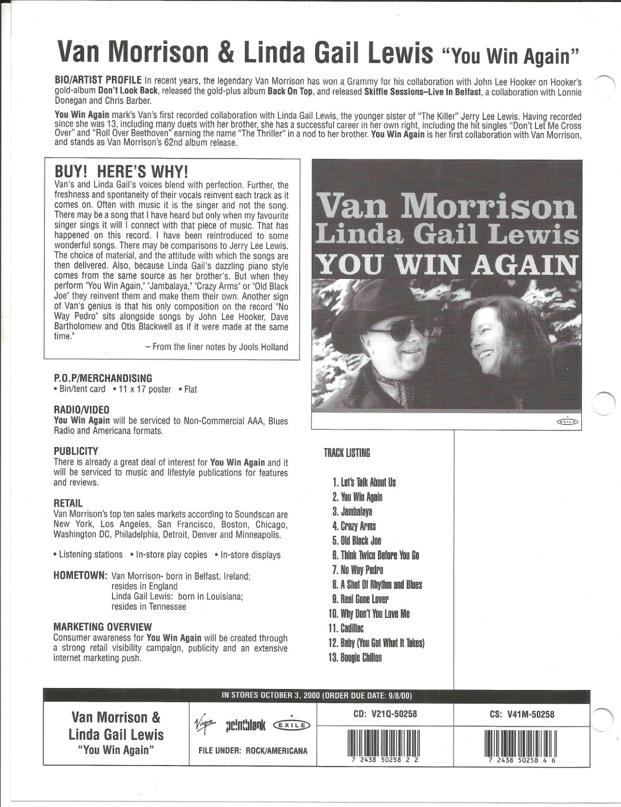 VAN MORRISON & SCARFACE Rare DOUBLE SIDED PROMO TRADE AD Poster of 2000 MINT
