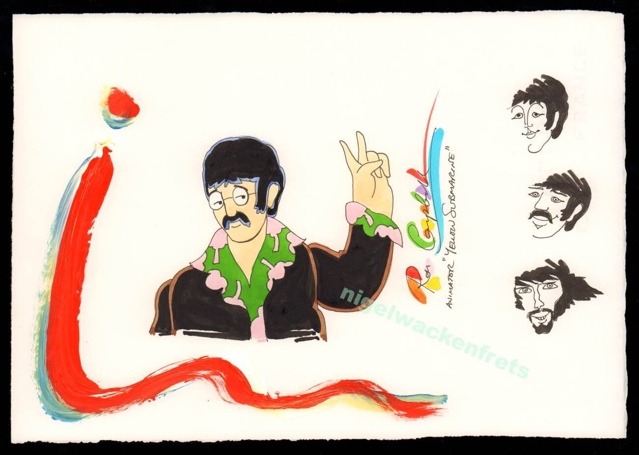 Ron Campbell Autograph Beatles: JOHN LENNON Yellow Submarine Mixed Media Artwork