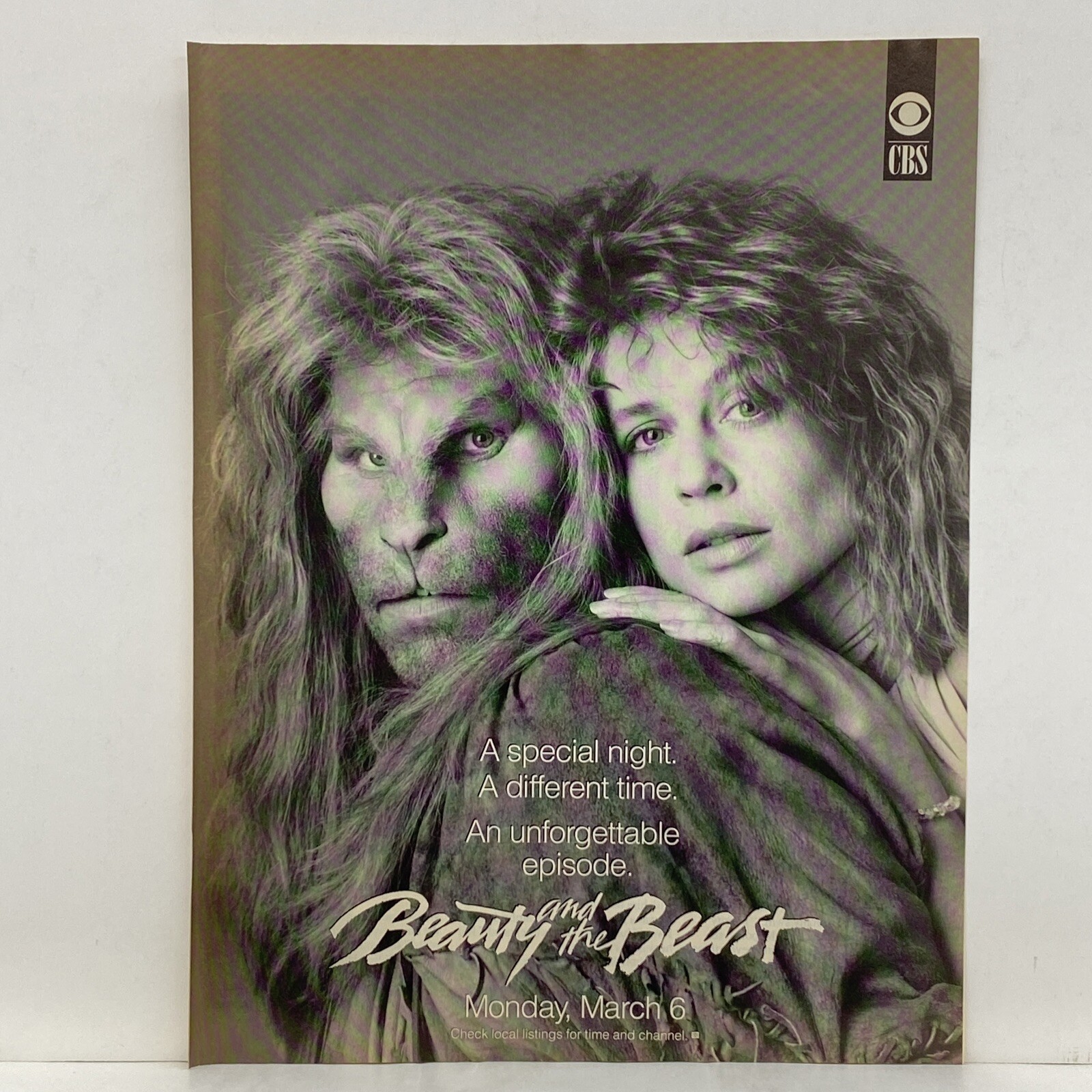 1989 Beauty and the Beast Vintage Print Ad TV Show CBS Linda Hamilton Perlman