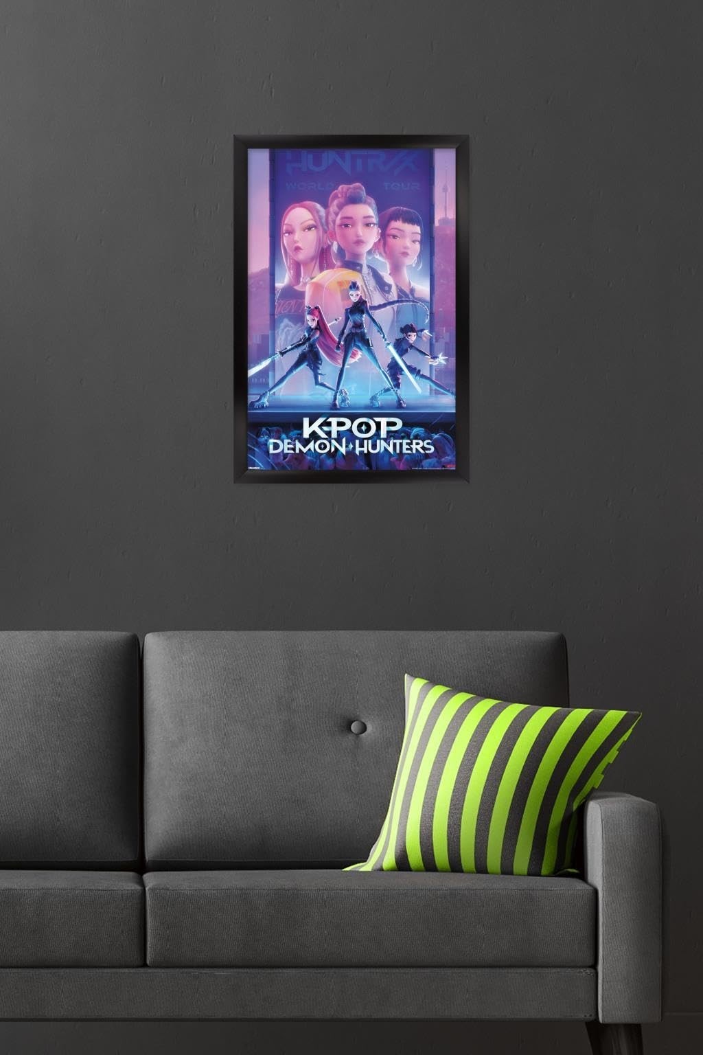 K-Pop Demon Hunters Wall Poster 22.4″ x 14.7″ – Black Framed Art Print Decor