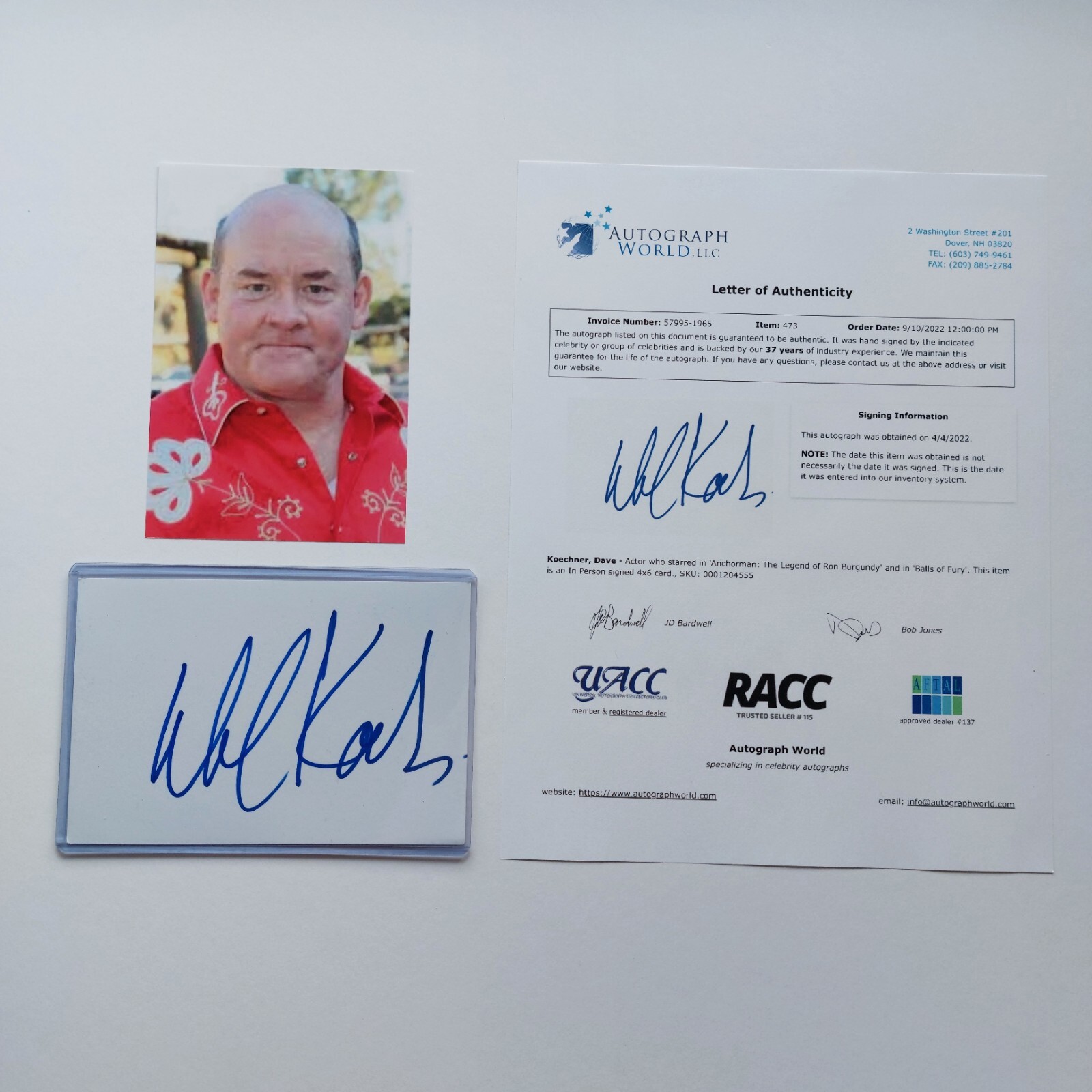 David Koechner Signed 4×6 Index Card COA Anchorman The Office Get Smart Auto