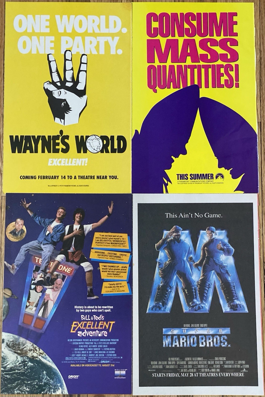 Wayne’s World + Bill & Ted’s Excellent Adventure (4) Original 90s Print Ads Lot