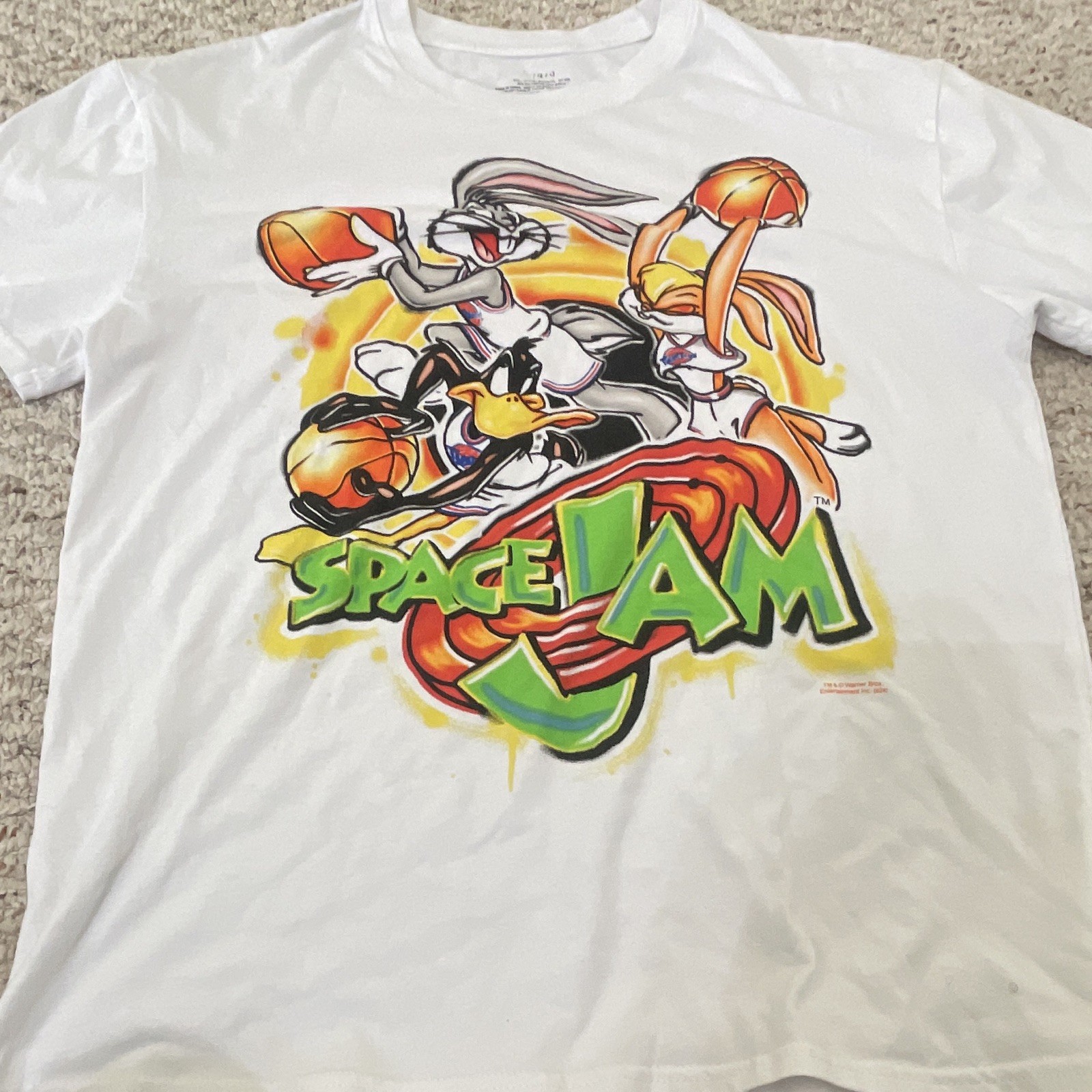 Space Jam Looney Tunes Warner Bros White Graphic Promotional T-Shirt Size M