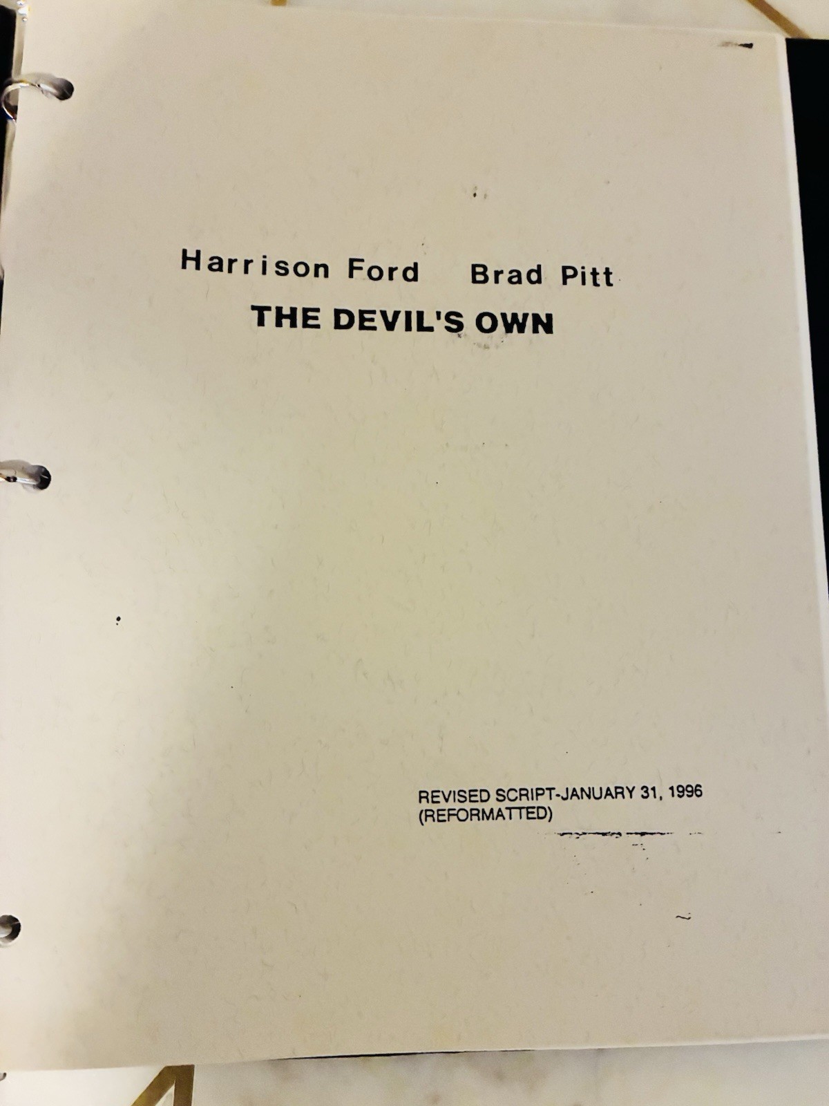 The Devil’s Own Original Revised Script 1/31/96 Harrison Ford Brad Pitt