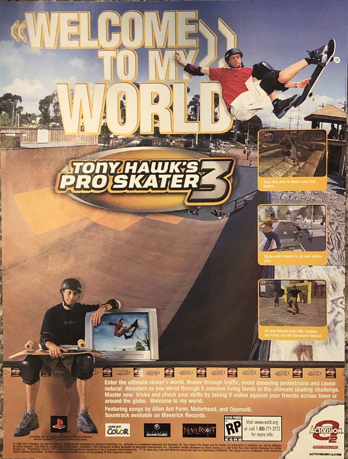 2001 Tony Hawk Pro Skater 3 PRINT AD GameCube PS2 Video Game VTG 2000s Ad Promo