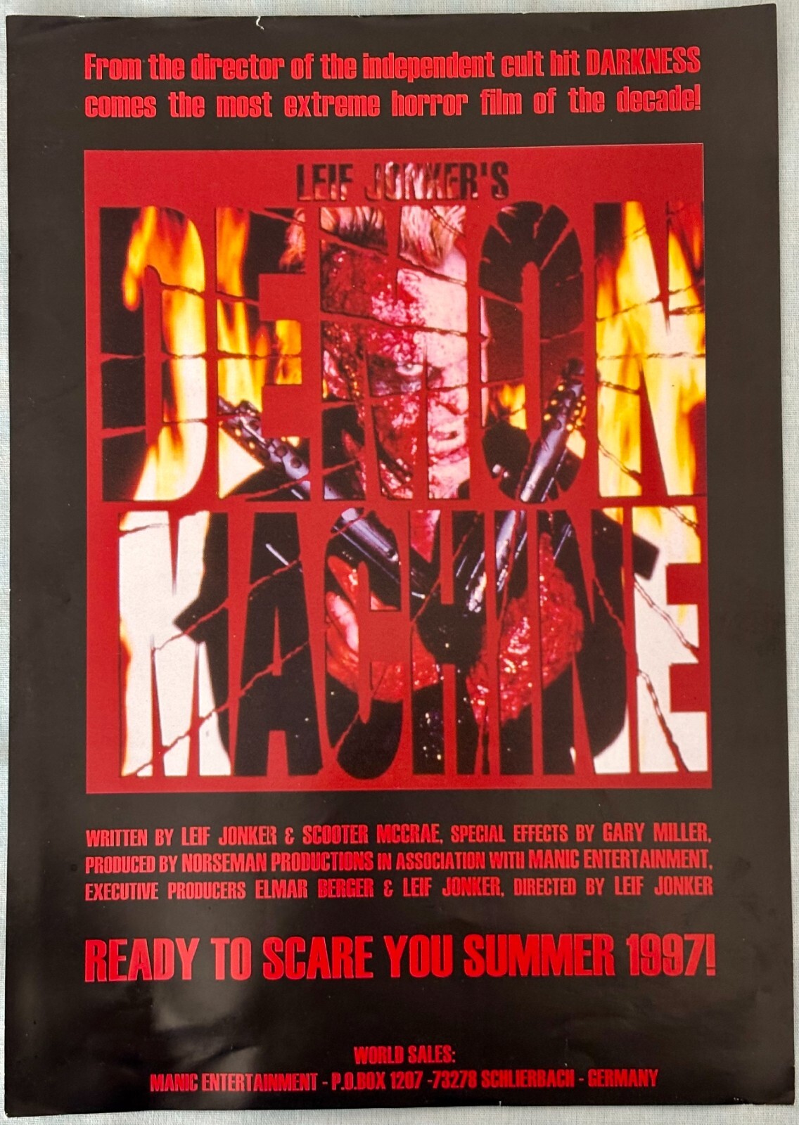 1997 Leif Jonker’s Demon Machine Film PROMO FLYER ~11 5/8 X 8 1/4″ RARE!!