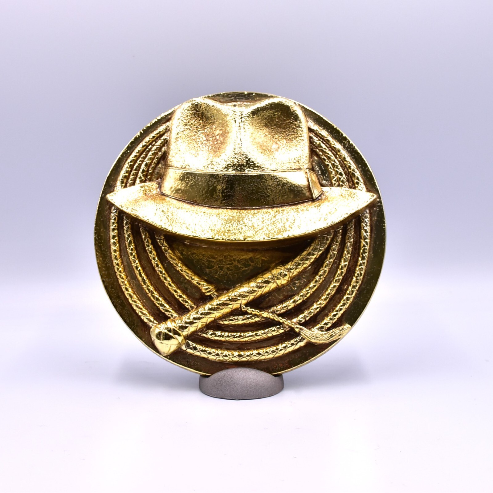 Indiana Jones gold plated LOGO sculpture, 8″ (20,5cm) . NO 3D printed. Handmade.