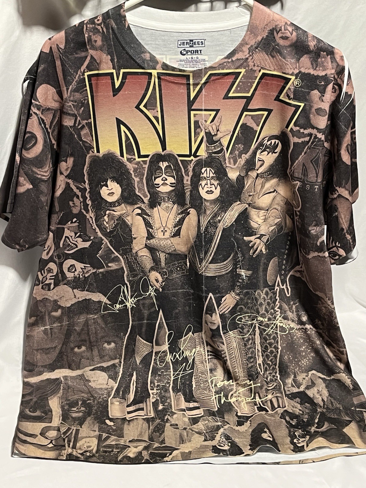 Kiss Jerzees Sport T-Shirt Size L All Over Print God Bless America Graphic