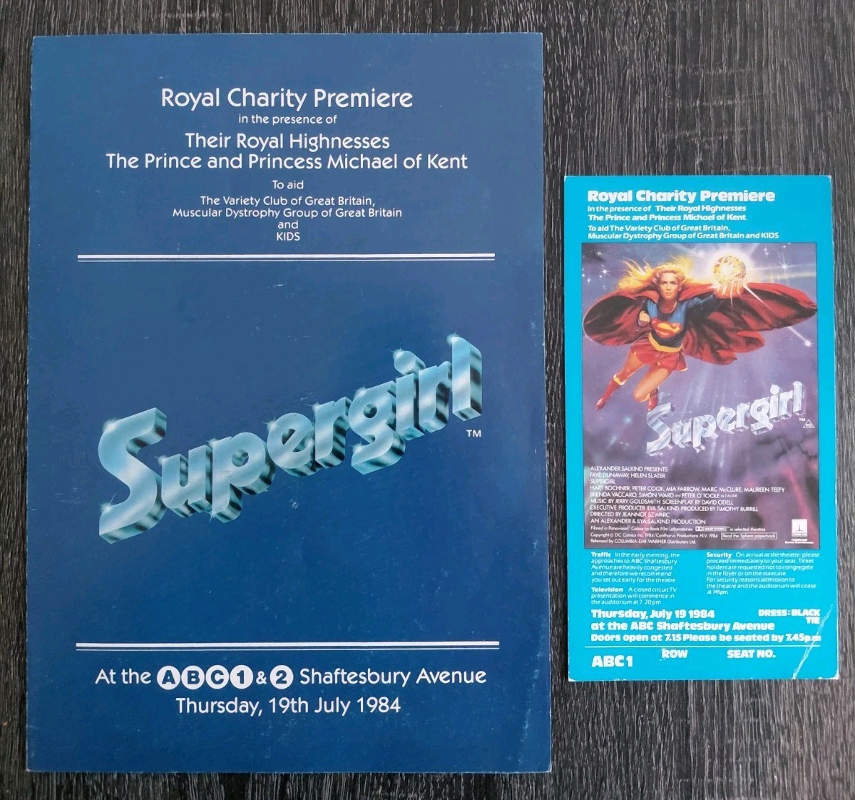 Supergirl Movie Ticket 1984 Royal Gala Premiere Ticket & Application Form RARE !