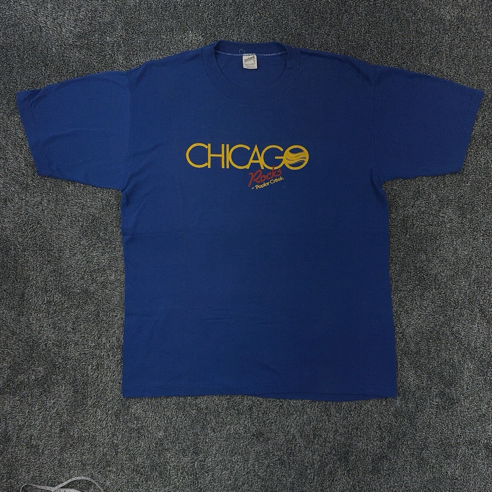 Vtg 80s Chicago Band Rocks Poplar Creek Sportswear T-Shirt Blue XL 50/50 USA