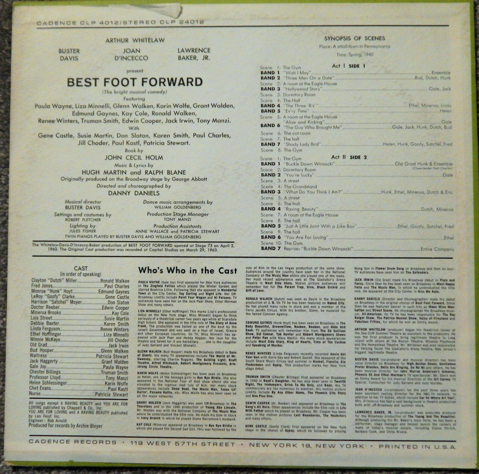 BEST FOOT FORWARD (1963 MARTIN / BLANE) ORIGINAL CAST LP PAULA WAYNE, LIZA M