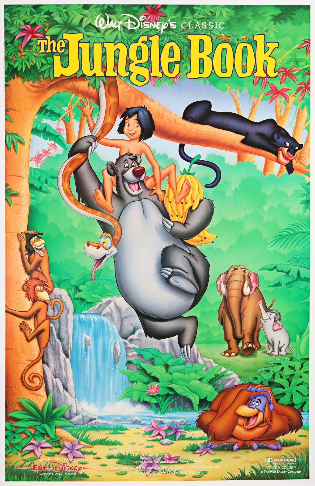 1967 Walt Disneys The Jungle Book Movie Poster 11X17 Mowgli Baloo Bagheera 🍿