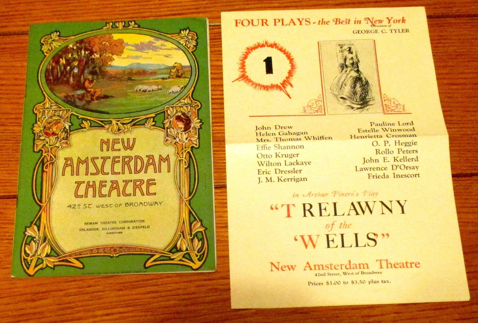 1927 Broadway Playbill Trelawny of the Wells New Amsterdam Theatre + Flyer RARE