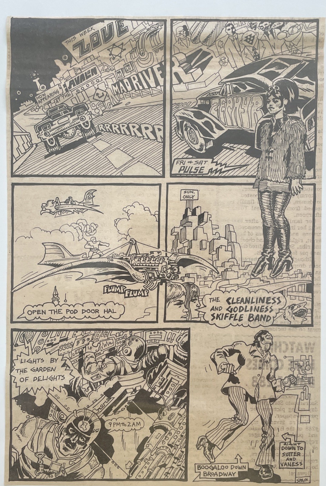 1969 LoVe, Zephyr, Mad River, AVALON Cartoon Art Spain Rodriguez , Concert Ad