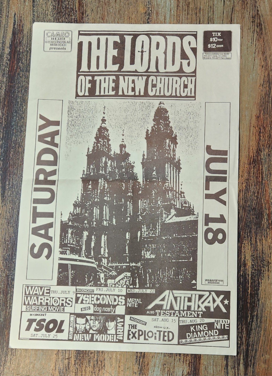 Original 1987 Lords Of The New Church Cameo News Flyer Anthrax 7 Seconds