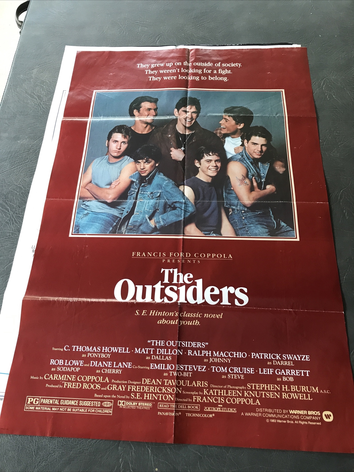 THE OUTSIDERS Original one sheet movie poster TOM CRUISE/PATRICK SWAYZE/ROB LOWE
