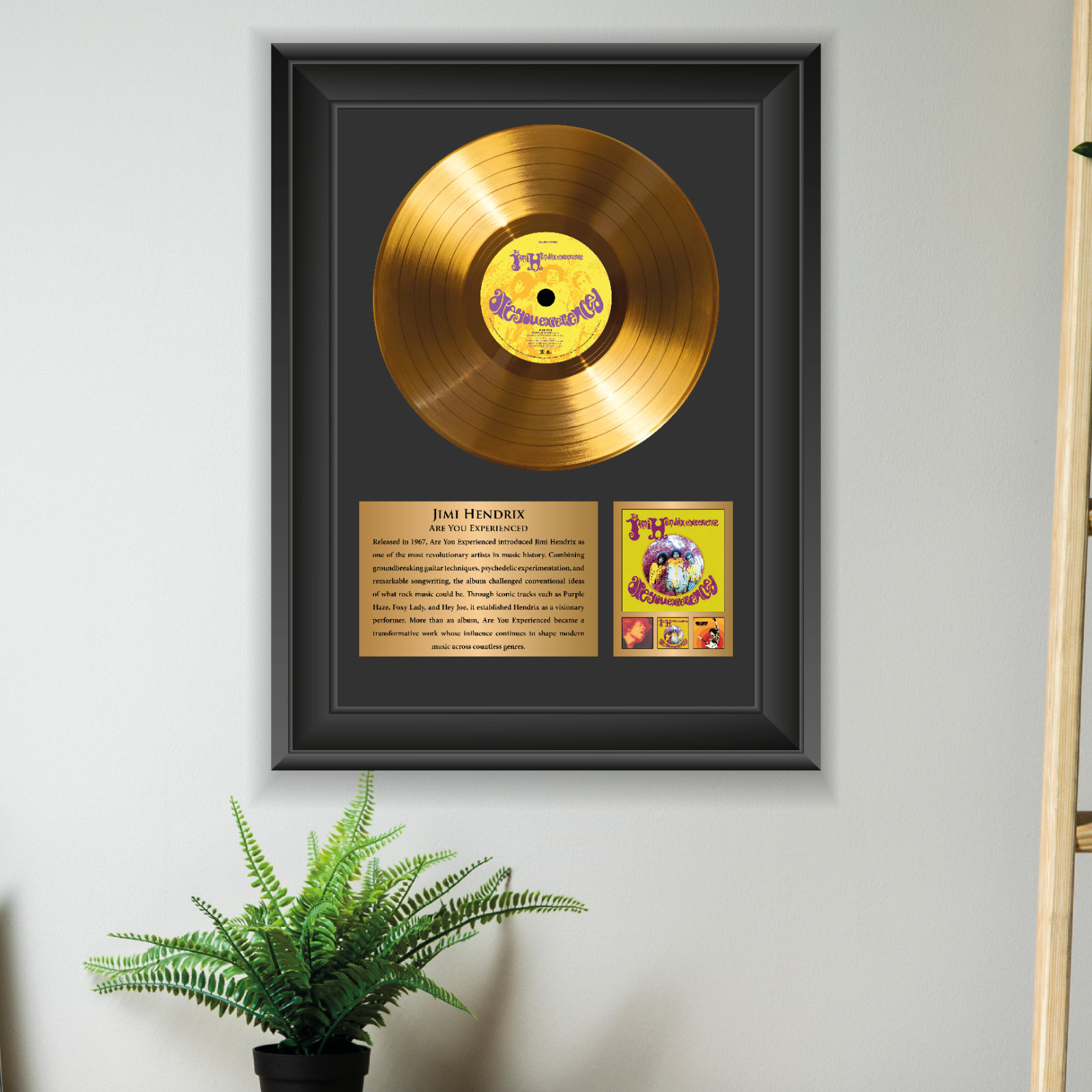 Gold Plated Jimi Hendrix Vinyl Record Framed Display Music Memorabilia Gift