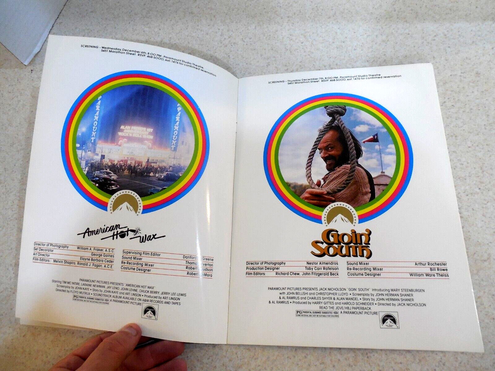 Paramount 1978 Screening book Grease Up in Smoke Can wait Goin South Pretty Baby
